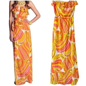 Trina turk banana republic collection strapless 100% silk retro maxi dress 2